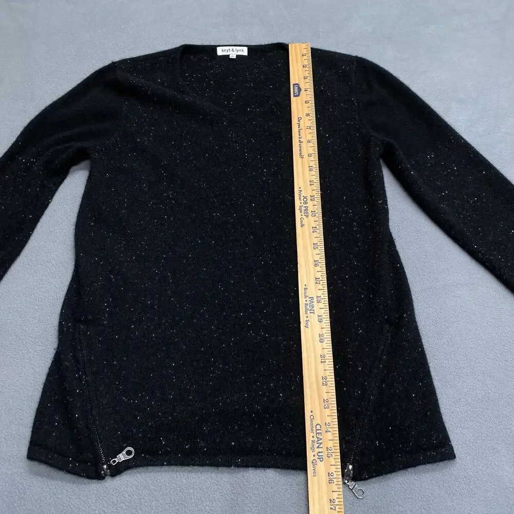 Knyt Lynk Cashmere V Neck Sweater Black Women S Speckled Casual Cozy Long Sleeve
